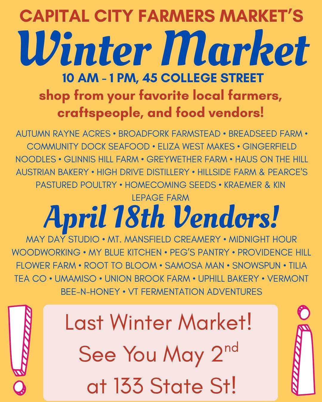 Join us for our fabulous Winter Farmers Market. 30 vendors. Amazing products- produce, meats, hot food and artisan creations. COMMUNITY. Find a new favorite farmer or reconnect with an old friend.

This week, in honor of Prevent Child Abuse Month, We