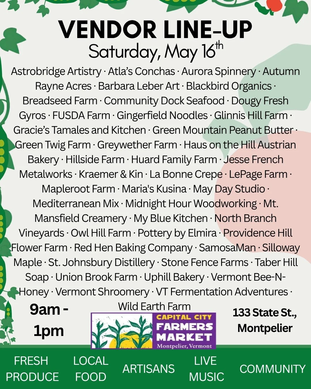 🌱 Capital City Farmers Market &mdash; May 16th Market Day 🌱

A heartfelt thank you to the 1,500+ beautiful people who joined us at last week&rsquo;s market. Your support for local farms, food producers, artists, and community organizations helps ma