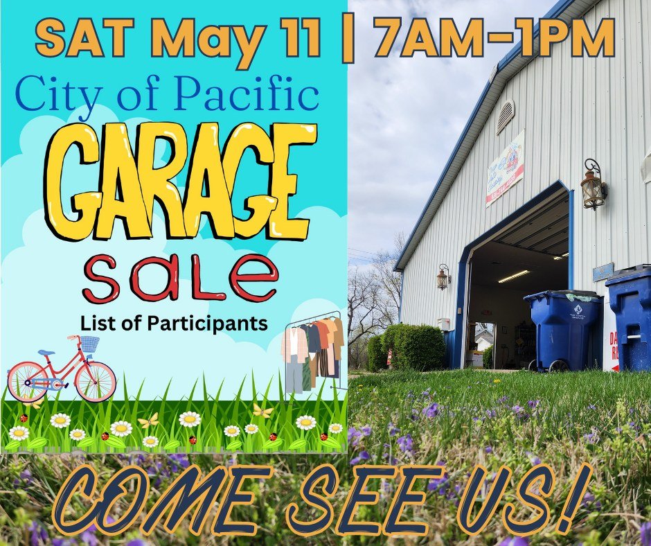 Next weekend, we will be participating in the city-wide garage sale!

We will have many different items of all categories, from multiple families. Stop on by!

Located at our shop in downtown, 211 South 3rd St. Pacific, MO 63069