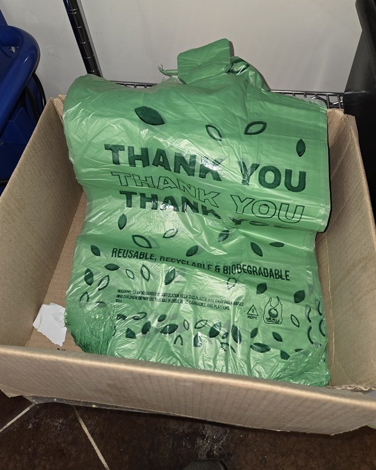 Instead of buying more thank you bags, we would like to ask for your help! If you have an excess of walmart, target, etc...plastic bags, feel free to drop off at our location to be used again.
