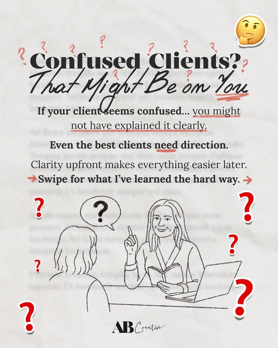 If you&rsquo;re frustrated with your client&hellip; ask yourself this first:

Did I actually explain it clearly?

Early on, I just assumed clients just got it...
↠ What&rsquo;s included
↠ How long things take
↠ Why that &ldquo;quick change&rdquo; isn