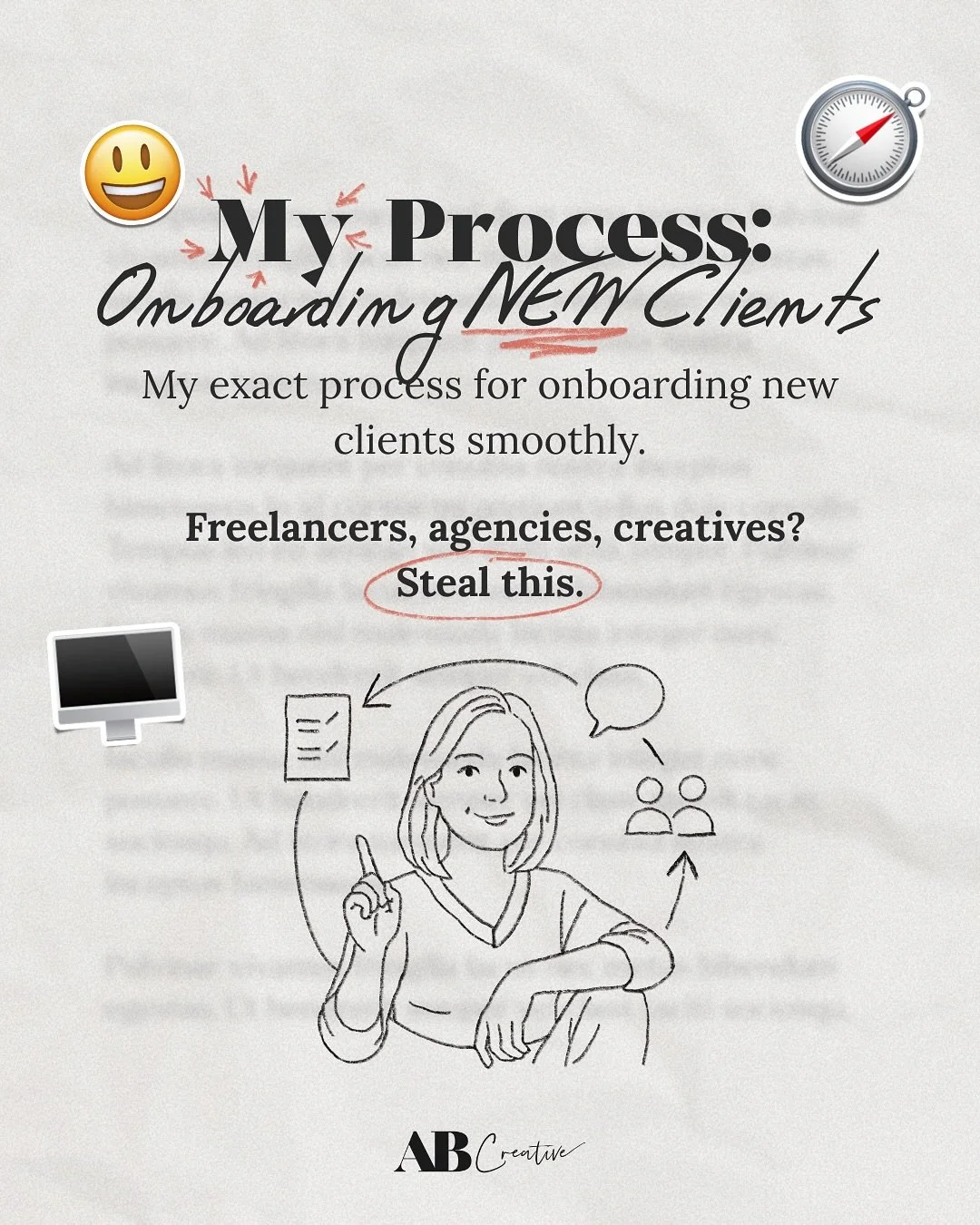 Bad onboarding creates bad relationships. Fast.

Most creatives assume the client just knows how this all works.
Spoiler: They don&rsquo;t.

Even the best clients want a clear, guided process. That&rsquo;s our job.

So I don&rsquo;t wing it.
I have a