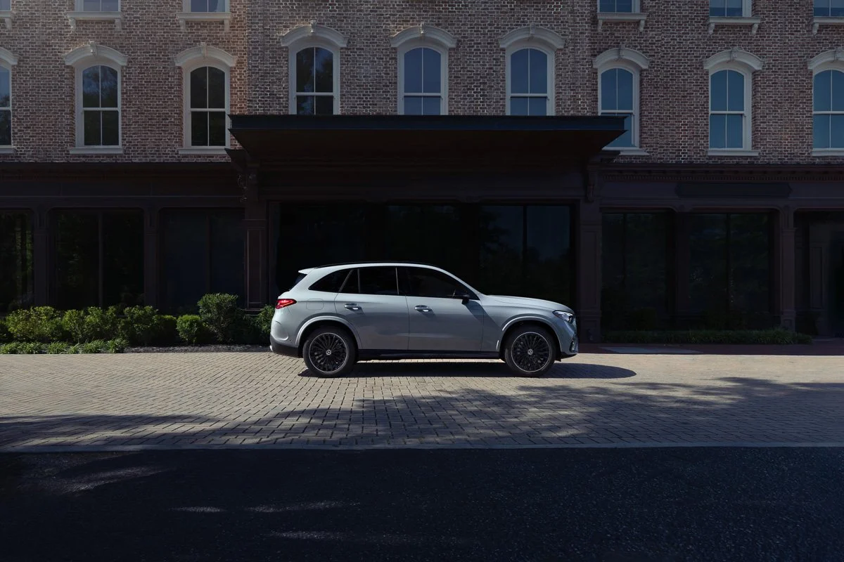 Luxury SUV campaign still of the Mercedes-Benz GLC 350e, captured by commercial automotive photographer for integrated brand visuals.