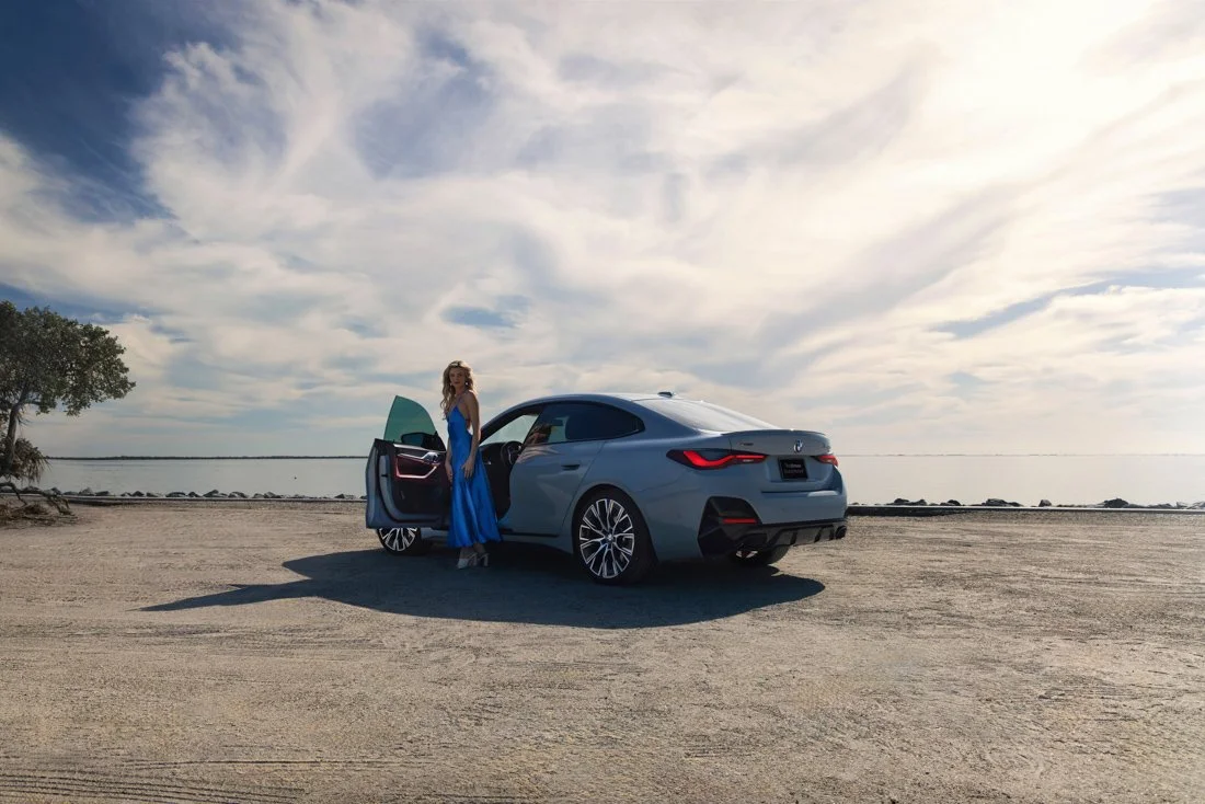 BMW luxury automotive campaign photographed in a warm coastal setting by award-winning commercial automotive photographer David Masemore, delivering cinematic campaign imagery for premium brands.