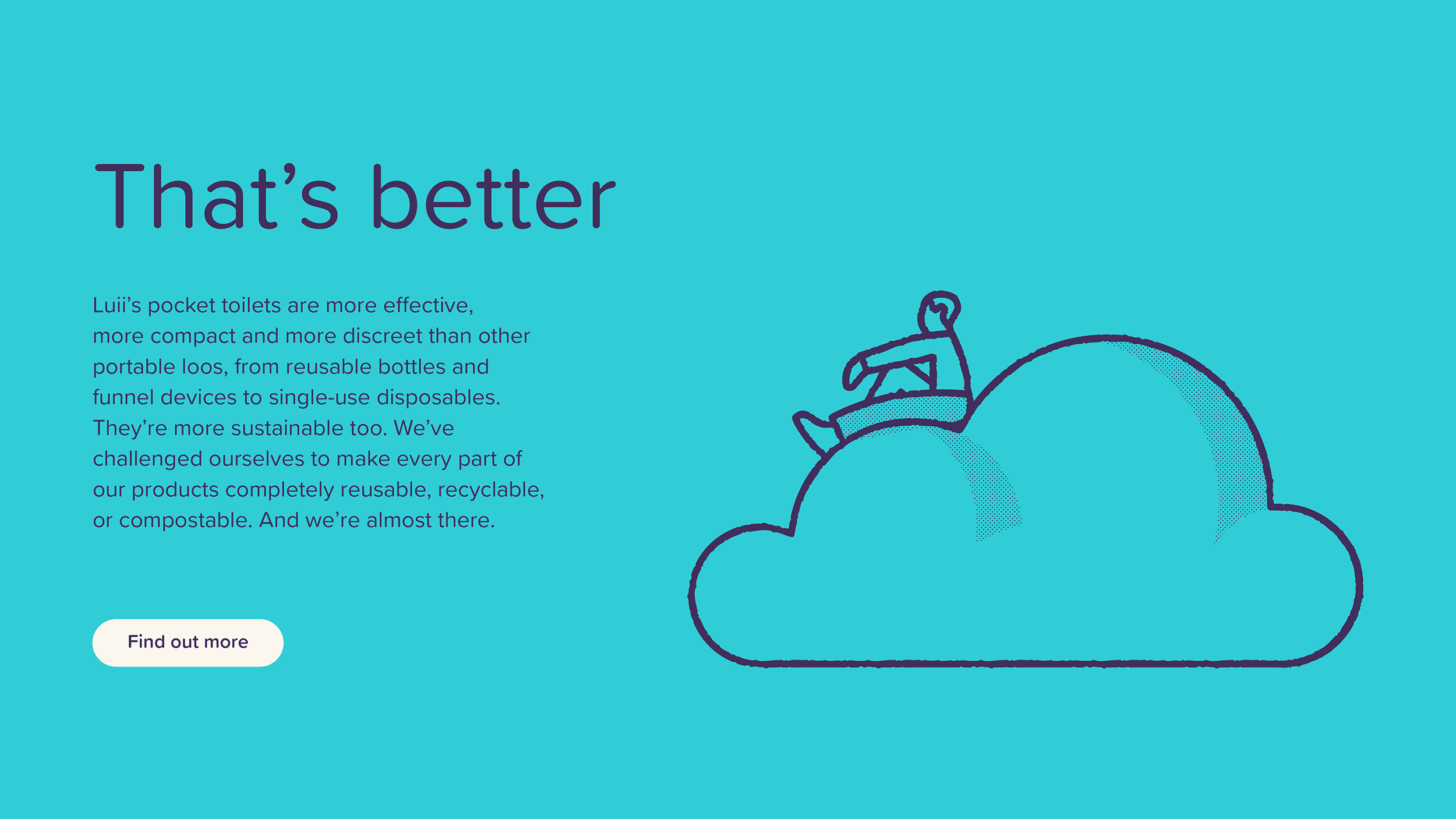 Illustration of a person sitting on a cloud used in Luii branding about sustainable portable toilets.