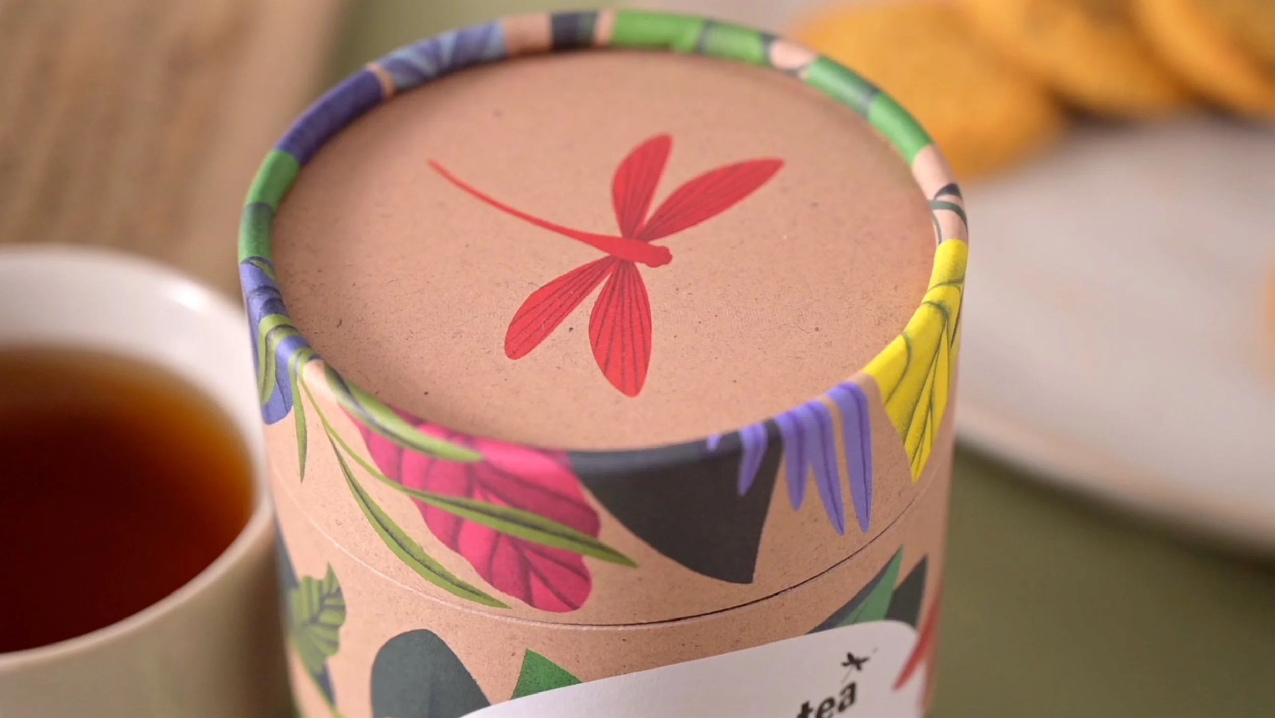The lid of the Dragonfly Tea's Organic Herbal Tea Collection packaging.