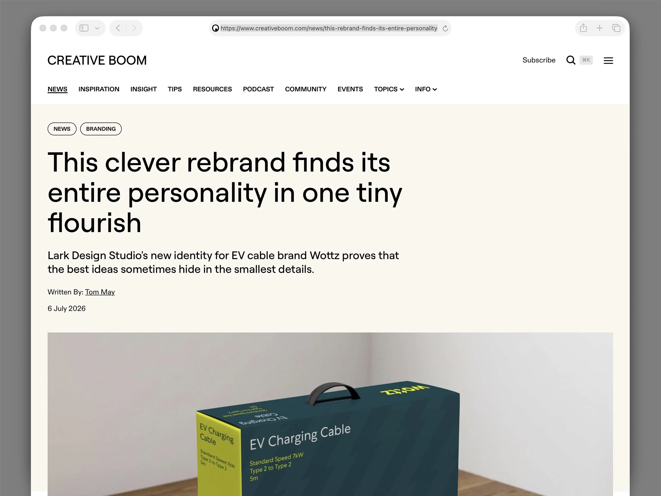A screenshot of the Creative Boom website showing the Wottz article.