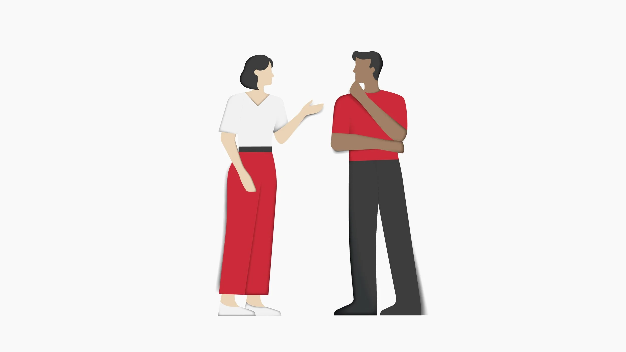Paper-cut illustration of two people talking.