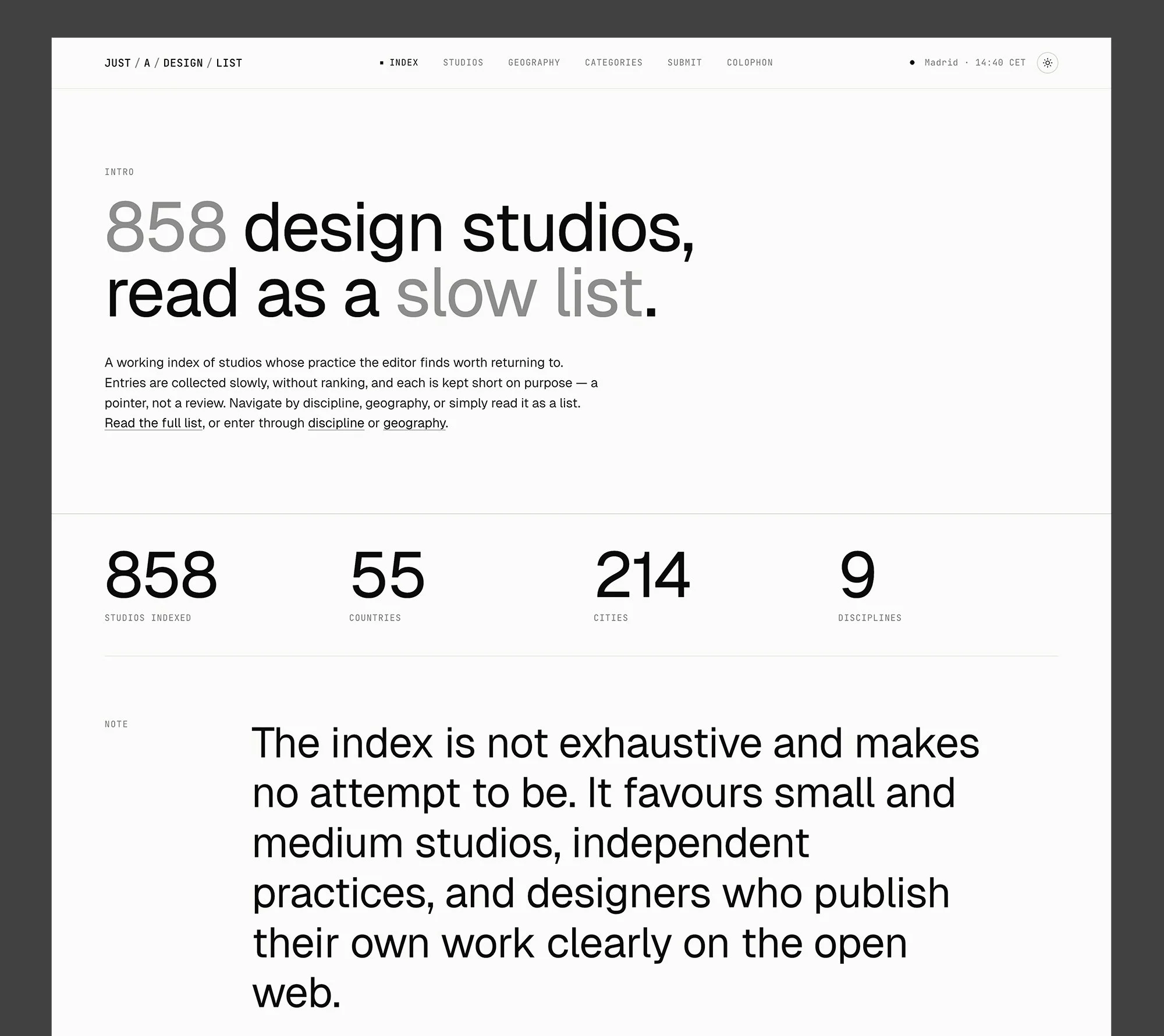 A screenshot of the Just a Design List website.