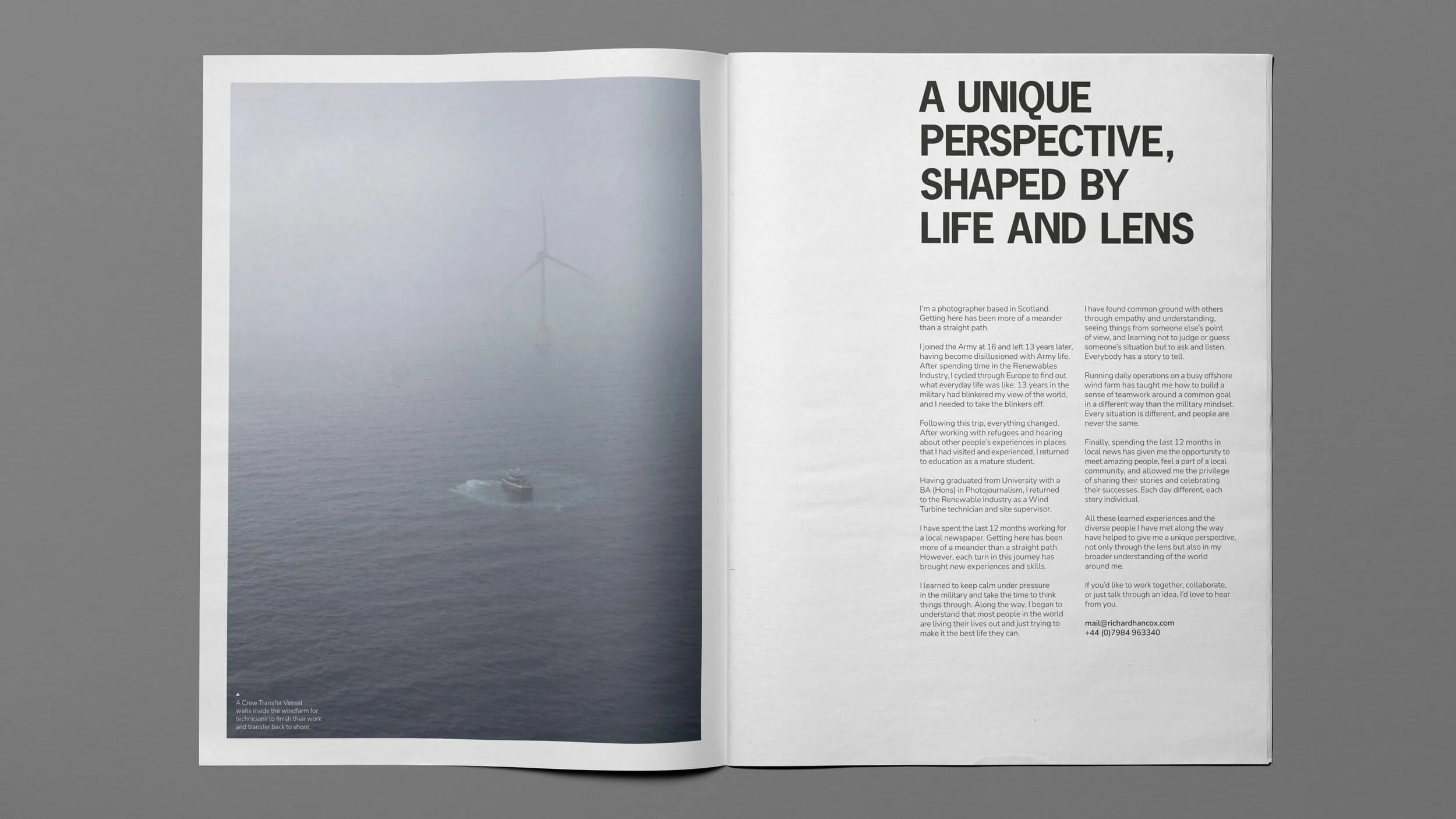 An open spread of a newspaper portfolio.