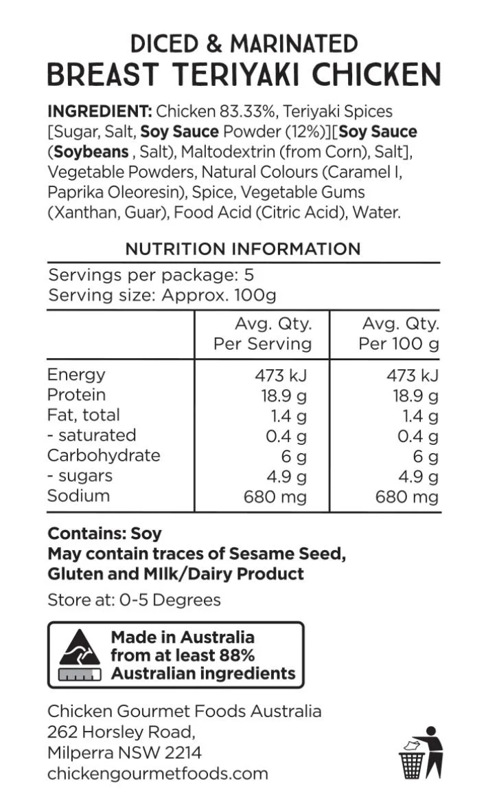 Diced Teriyaki Chicken — Chicken Gourmet Foods Australia