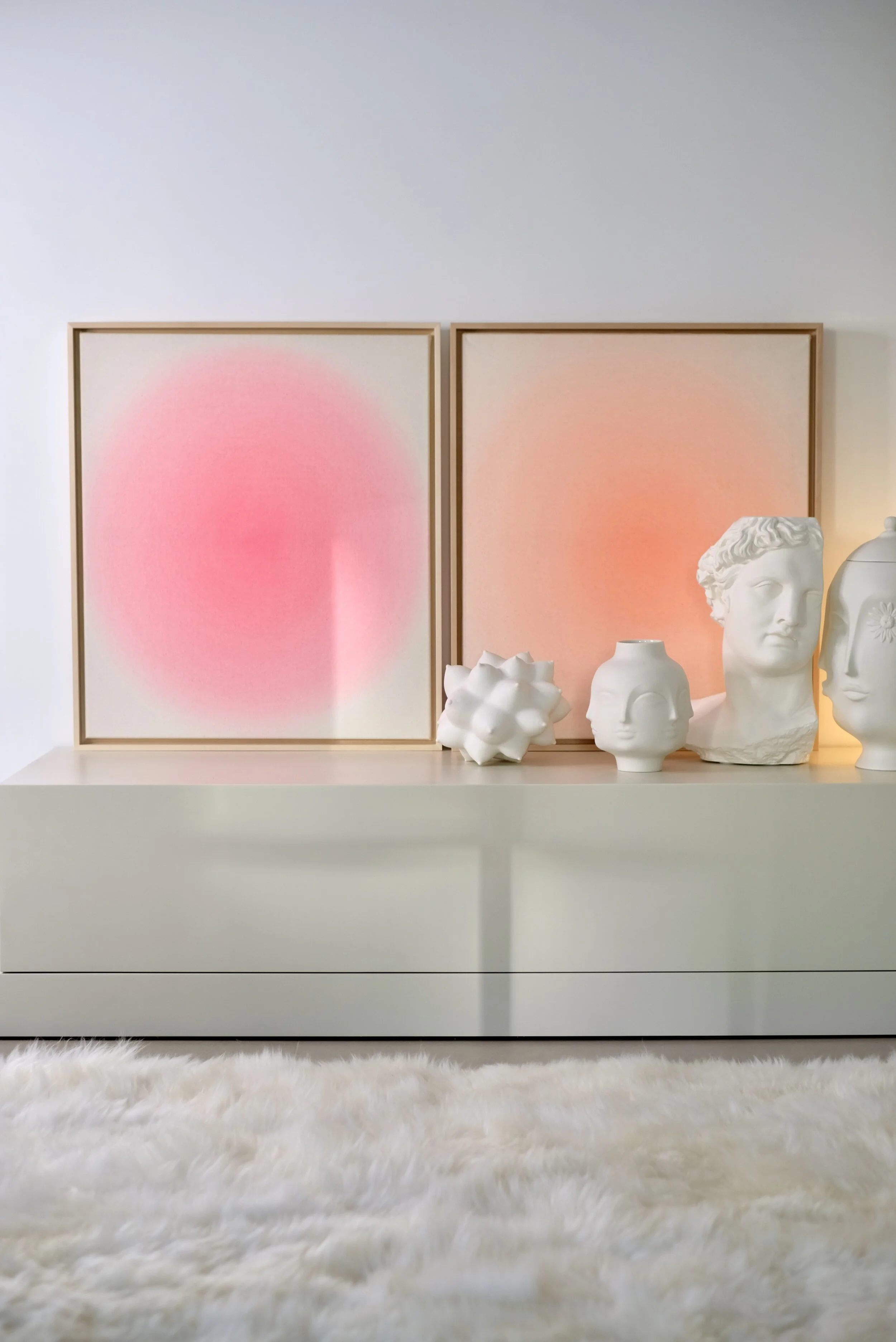 Sorbet Bellini paintings in neon pink and neon orange 