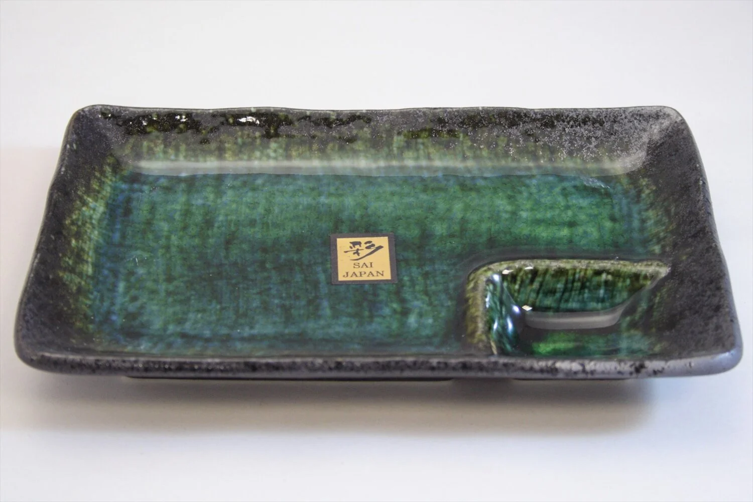 198-1427 Sectioned green crackle- glaze yakimono plate