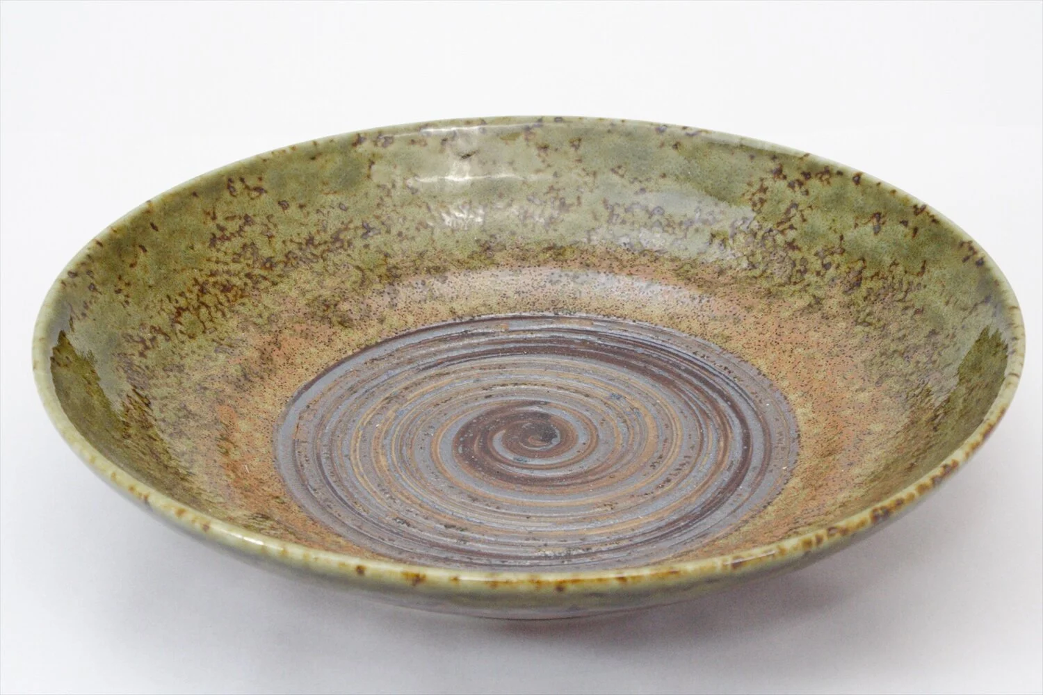 238-4609 Green on brown shallow bowl