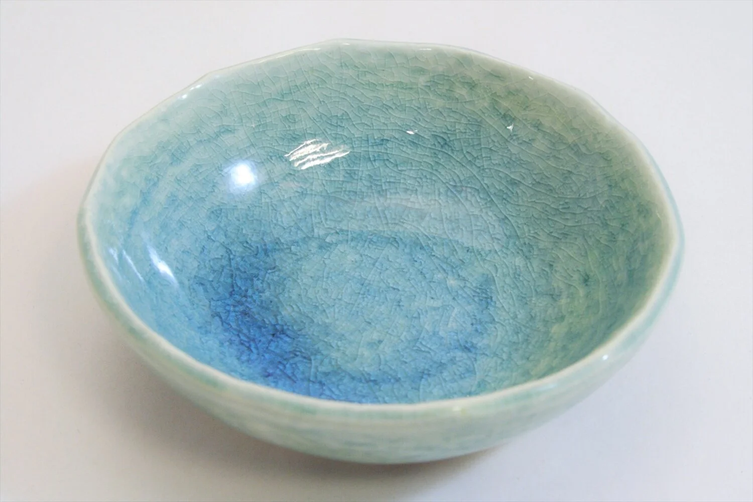 428-4492 Blue crackle-glaze round sauce dish