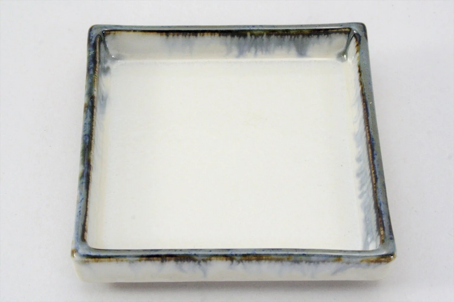 428-4992 White square sauce dish with blue edge