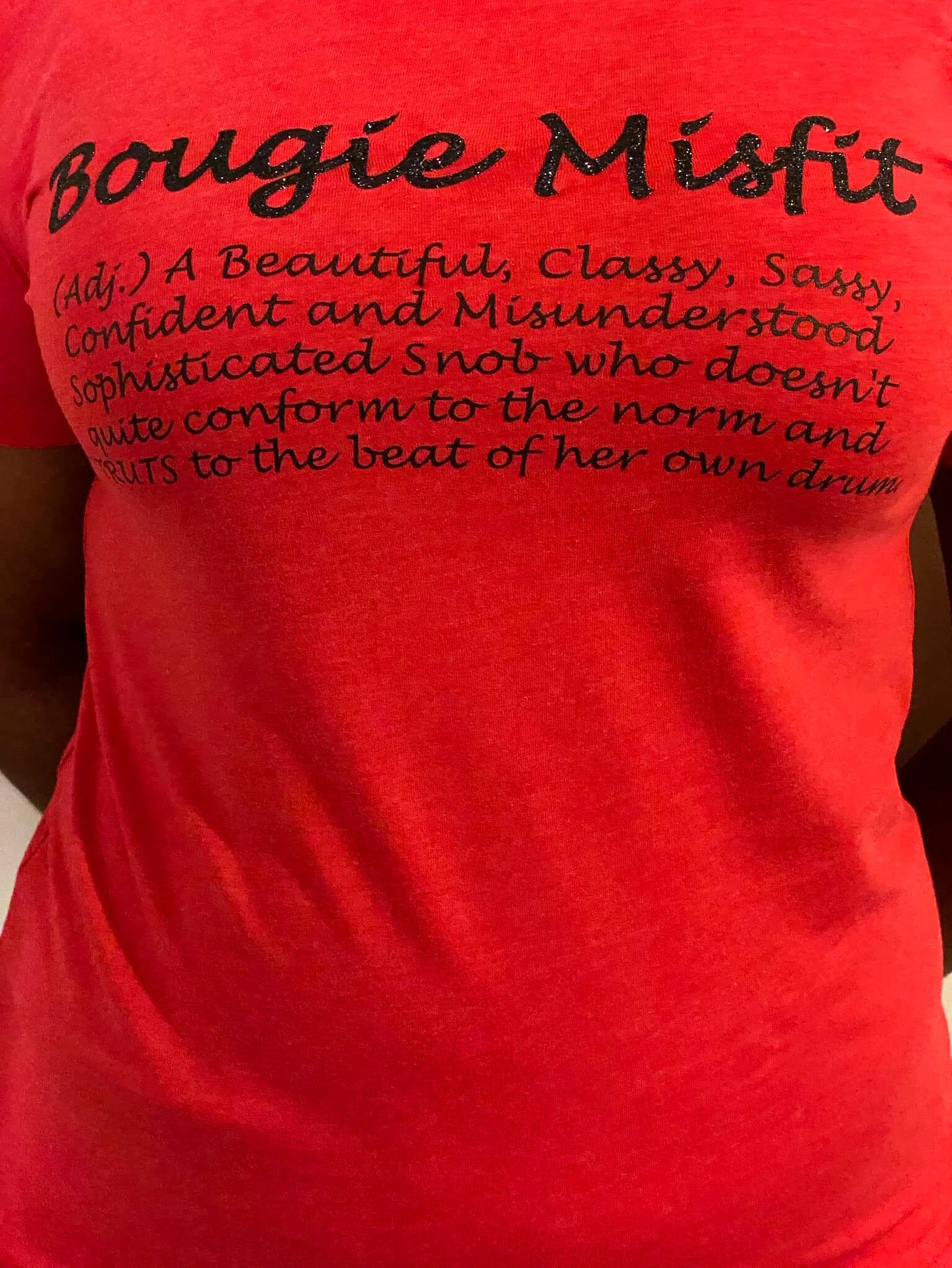 Red Definition Tee (Black Glitter)