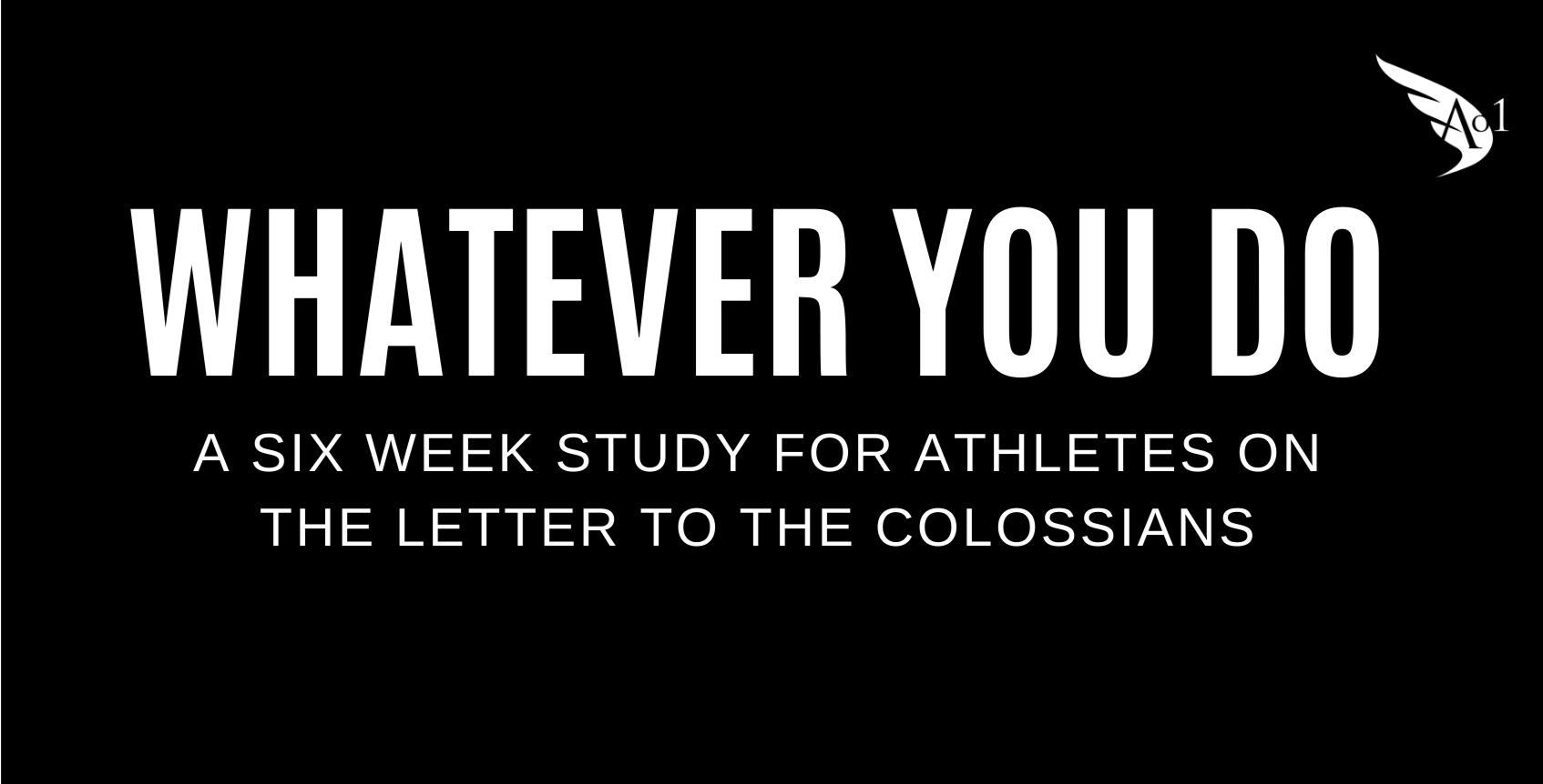 Book cover titled "Whatever You Do: A Six Week Study for Athletes on the Letter to the Colossians" with a black background and white text, and a small logo with a winged shoe in the top right corner.