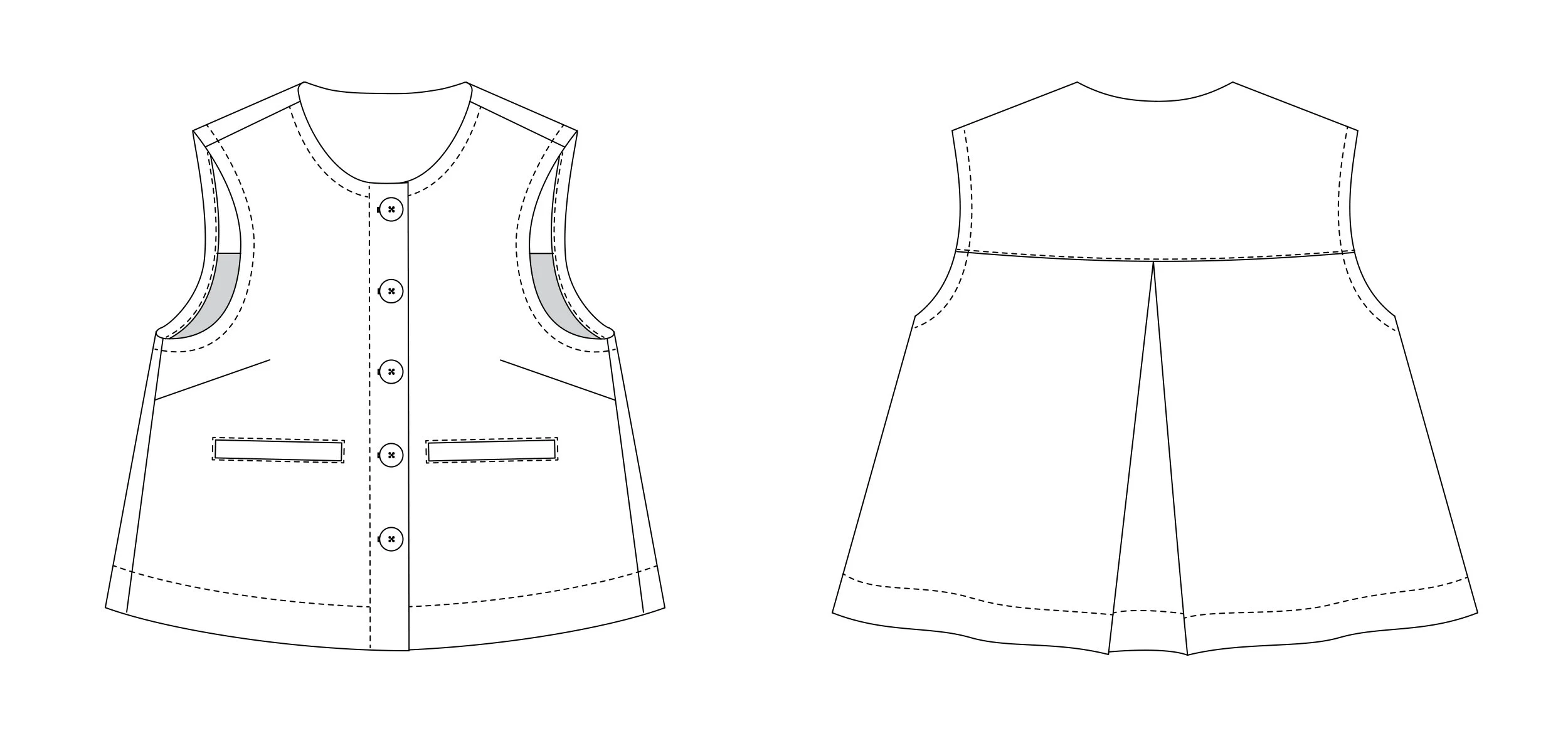 Front welt pocket and button closure detail on the Elova Top sewing pattern