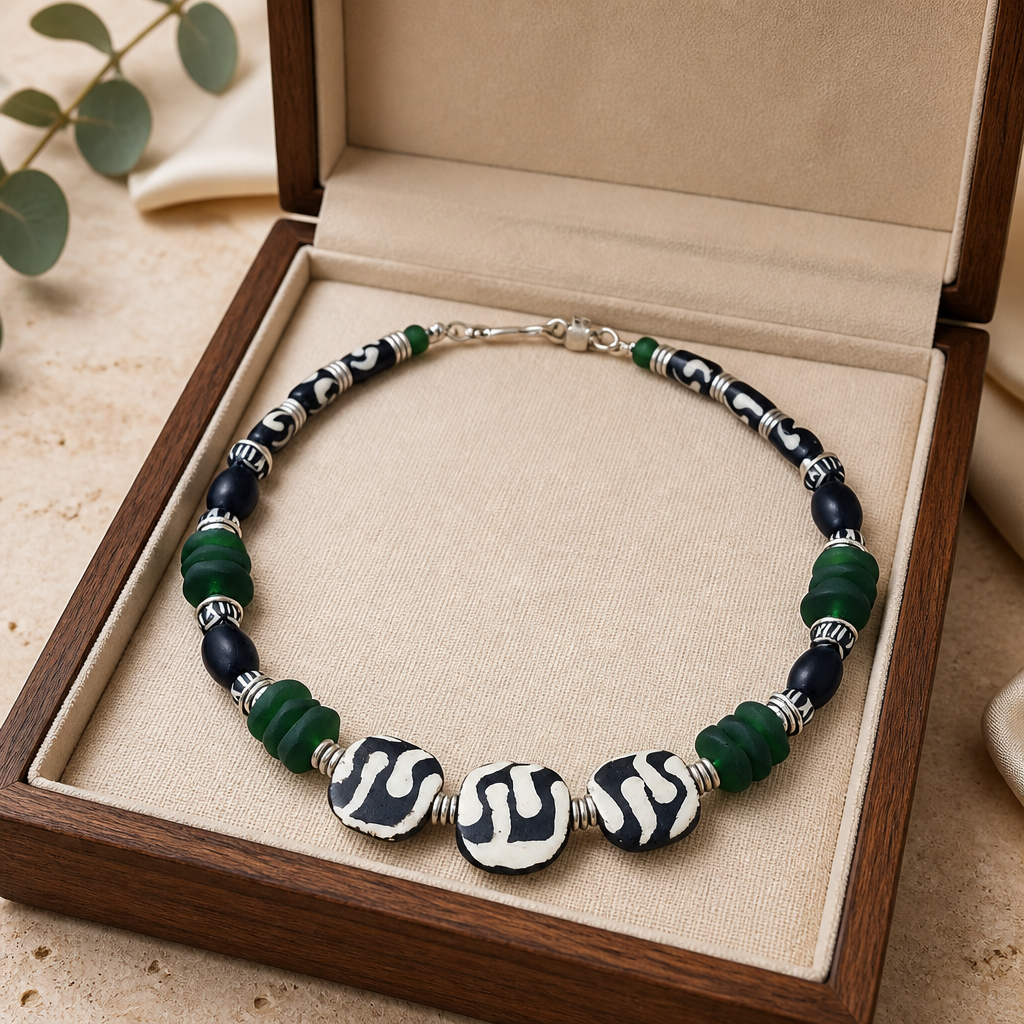 Ethnic Inspired: Green and Black Short Necklace