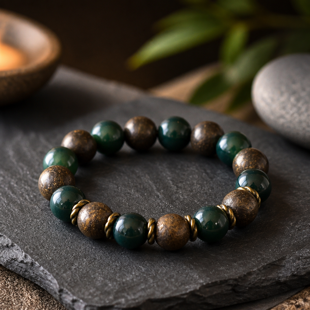 Earthy Elegance Bloodstone and Bronzite Bracelet