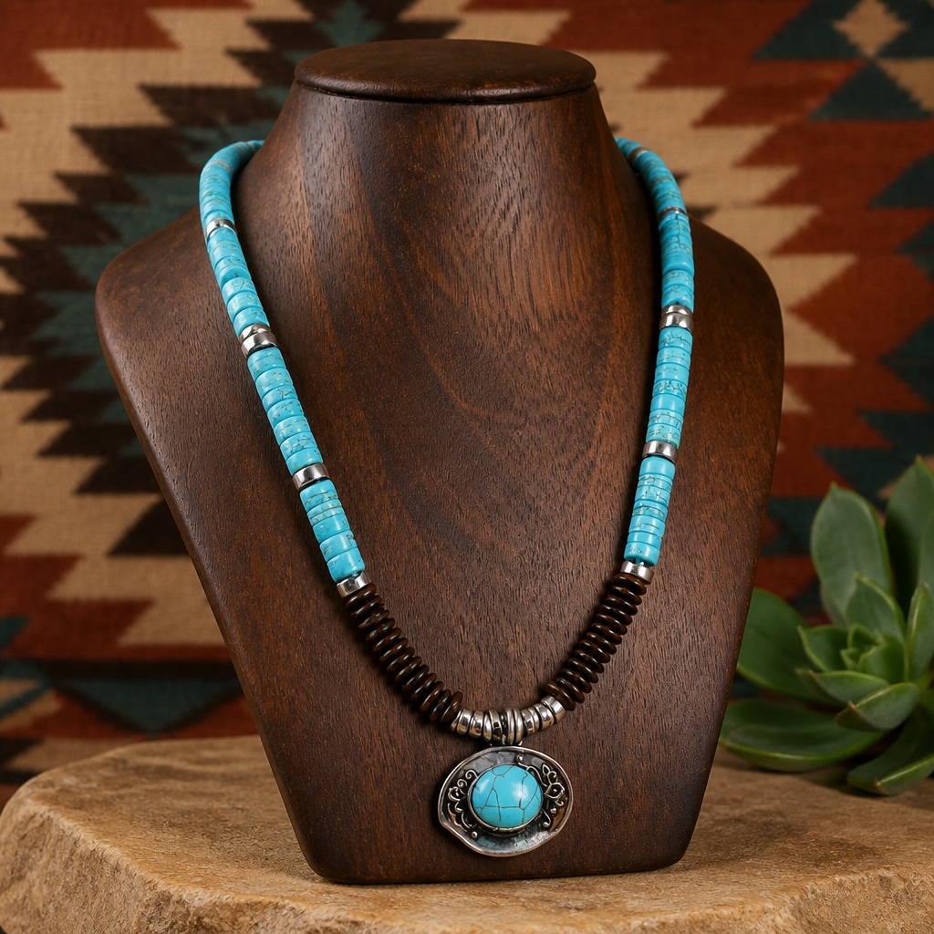 Turquoise and Wood Necklace