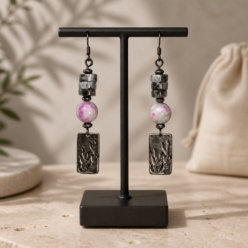 Labradorite and Crazy Lace Agate Earrings