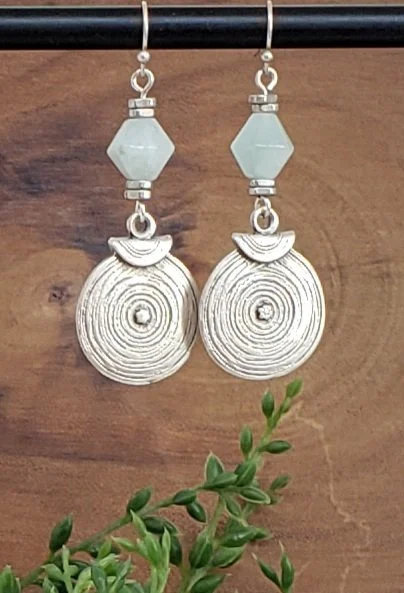 Green Chalcedony and Antique Silver Earrings