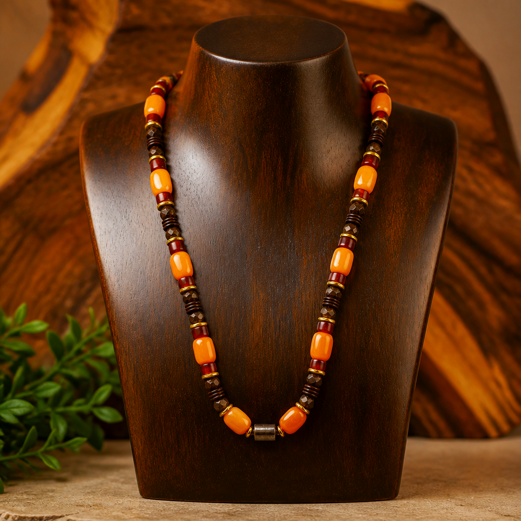 Orange Quartz and Bronzite Necklace