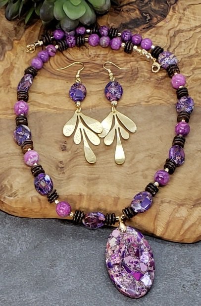 Purple/Fuschia Imperial Jasper Necklace Set