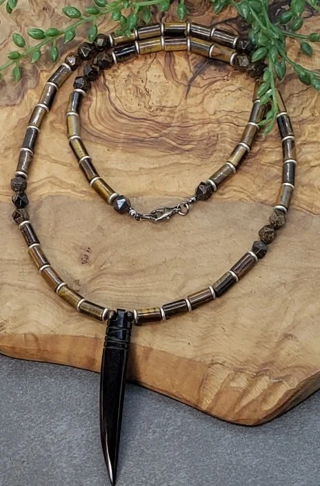 Tigers Eye/Silver and Bronzite Necklace