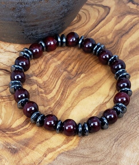 Men's Hematite and Schima Superba Bead Bracelet