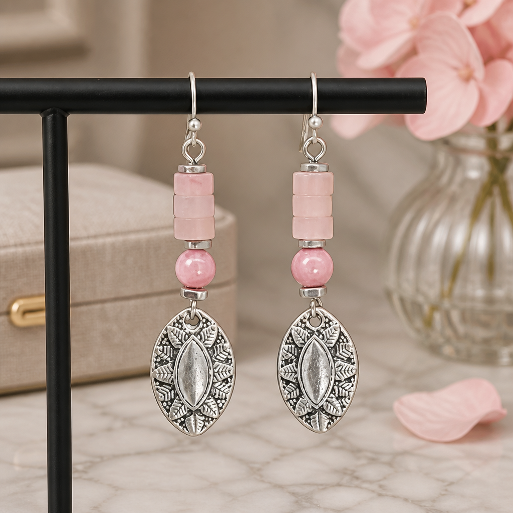 Rose Quartz and Silver Earrings