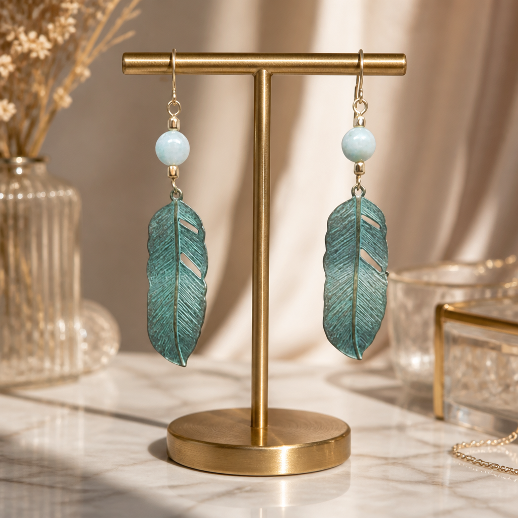 Larimar Leaf Dangle Earrings