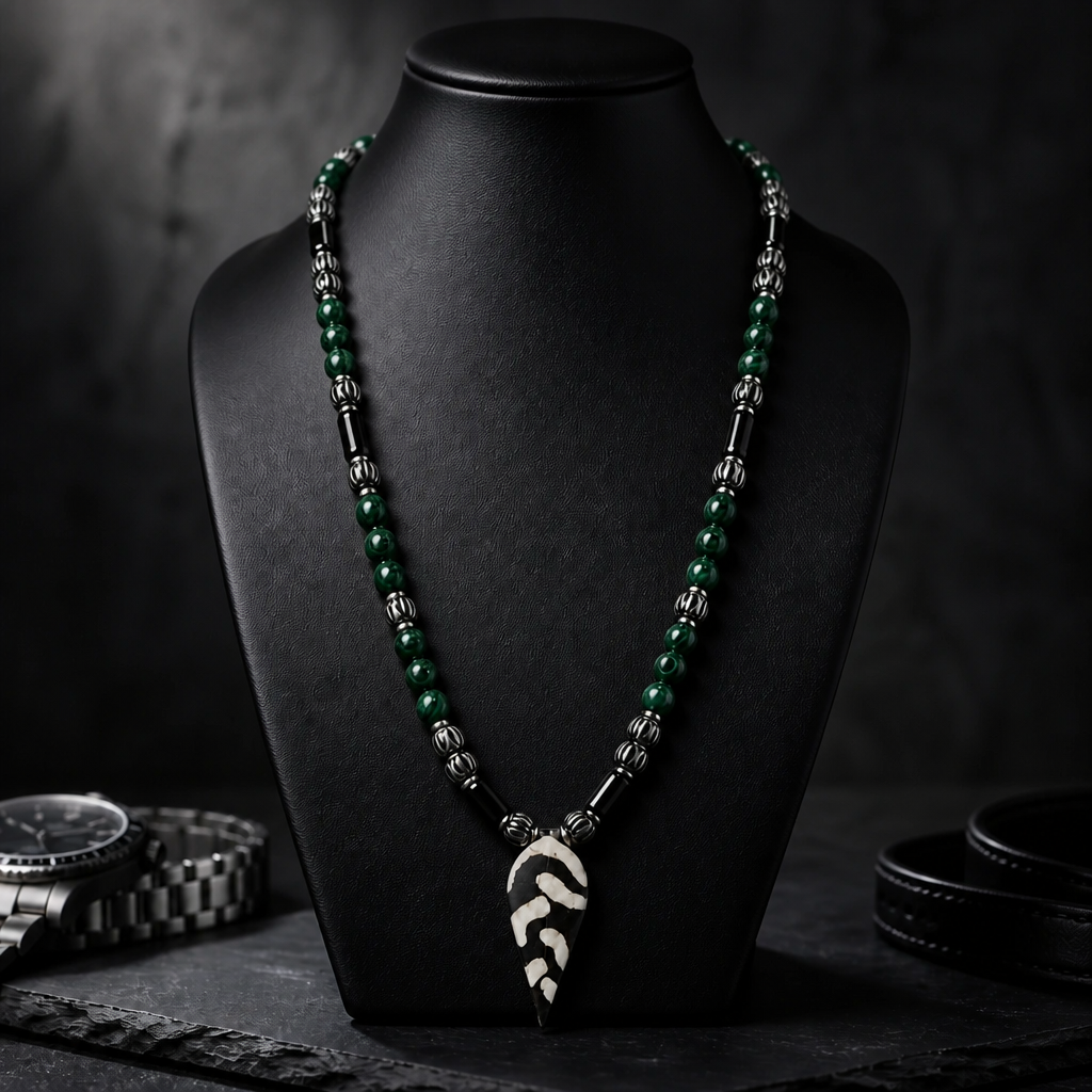 Men's Malachite and Black Agate Necklace