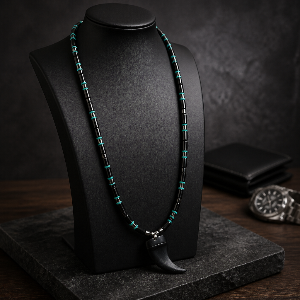 Men's Black Agate/Hematite Necklace