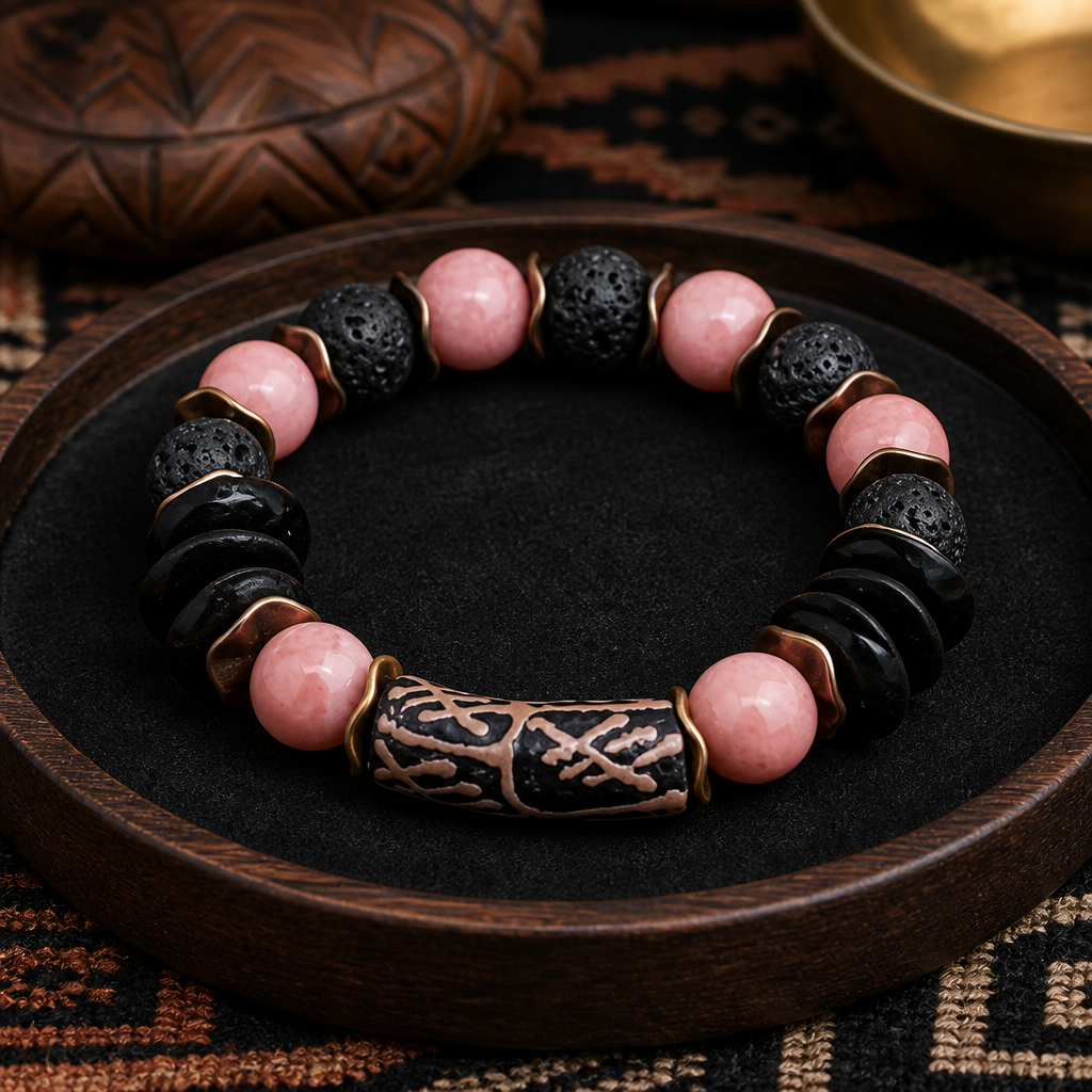 Pink and Black Krobo Bracelet