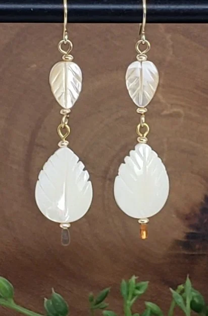 Mother of Pearl Carved Leaf Earrings