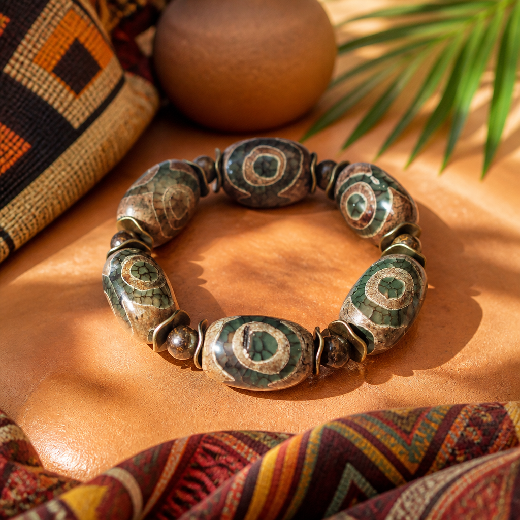 Tibetan Dzi & Bronzite Bead Bracelet