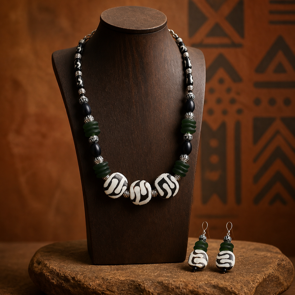 African Sea Glass Batik Necklace Set