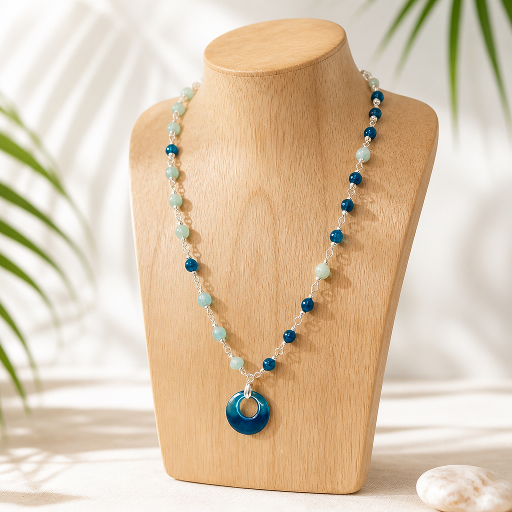 Asymmetrical Elegance: Teal Agate and Aquamarine Necklace