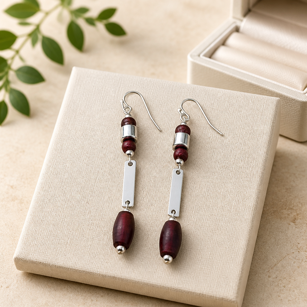 Red Horn Pipe and Silver Earrings