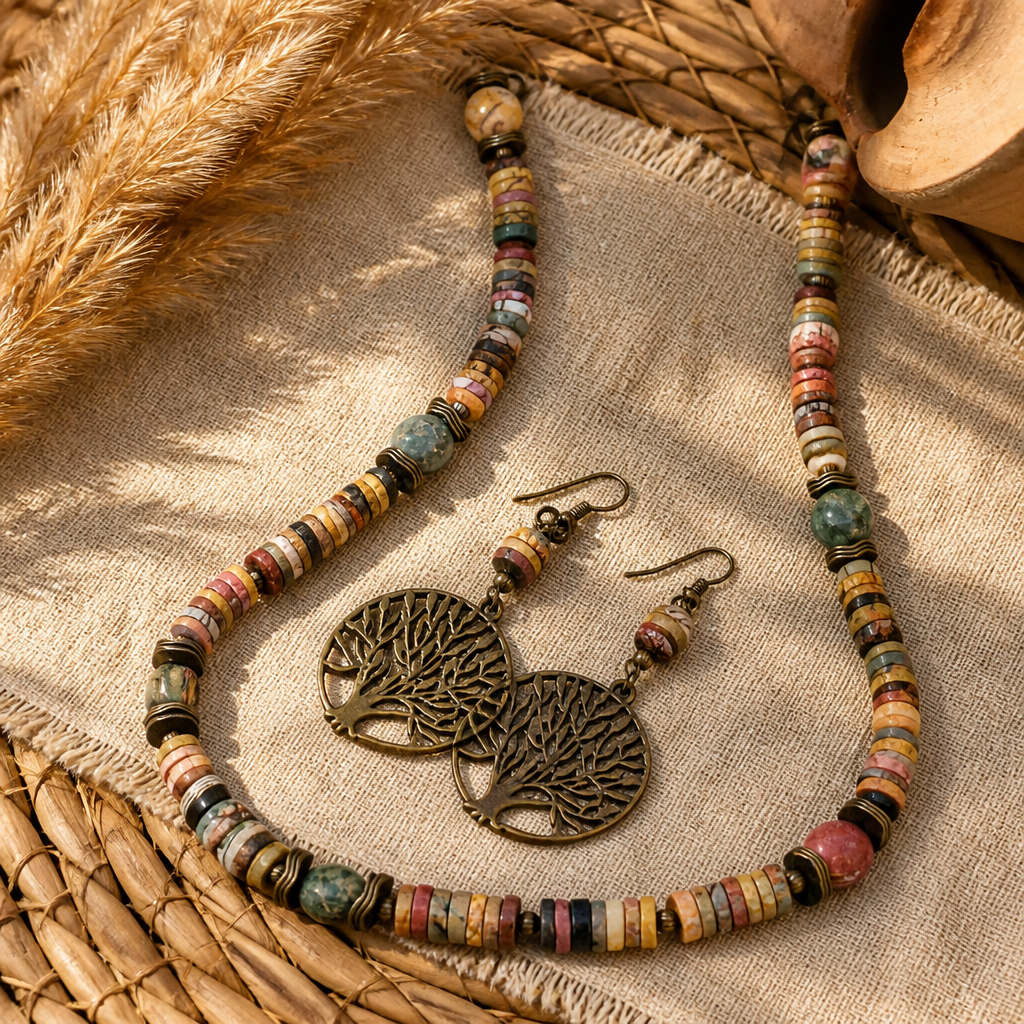 Boho Picasso Jasper Necklace Set