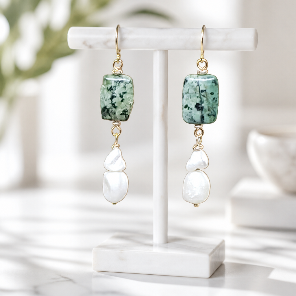 Mother of Pearl and African Turquoise Earrings