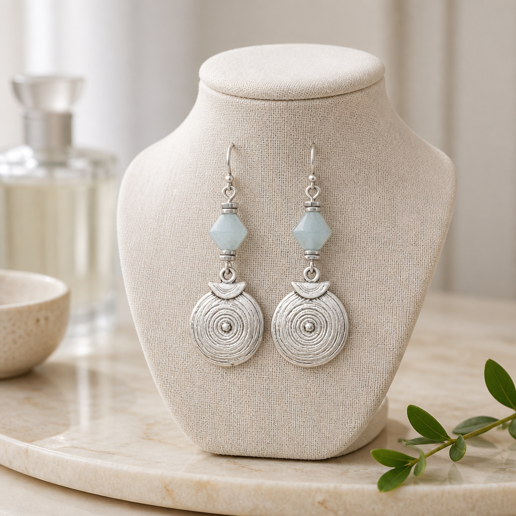 Green Chalcedony and Antique Silver Earrings