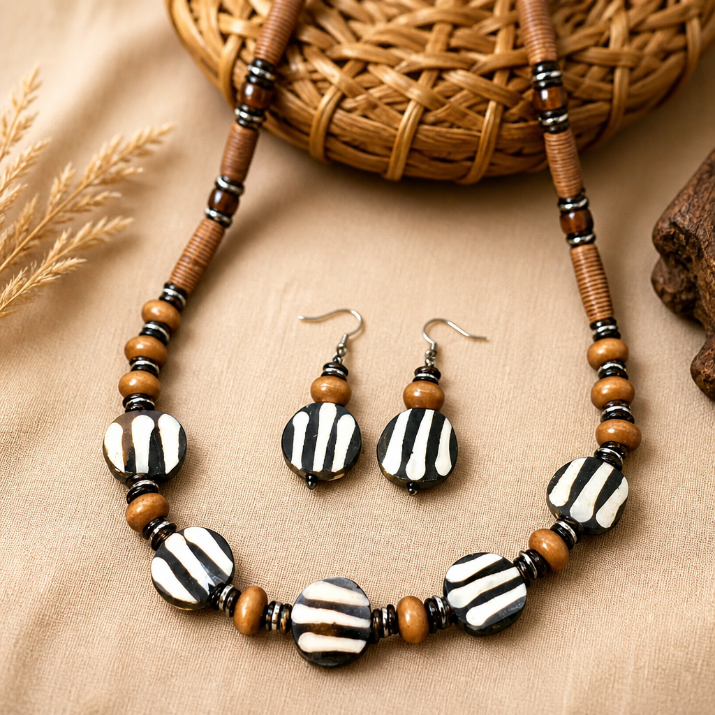 Ethnic Inspired: Brown/Black Long Necklace Set