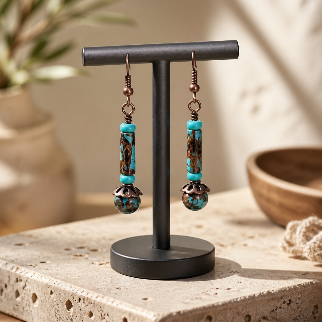 Turquoise Bronzite Drop Earrings