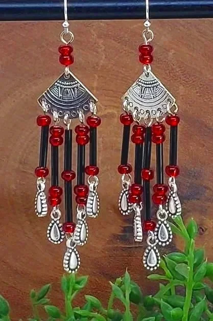 Red Boho Dangle Earrings