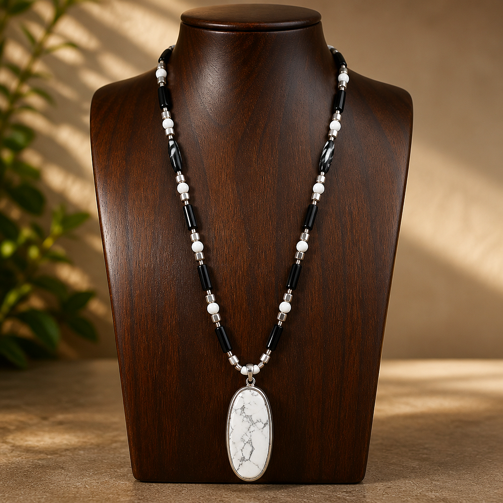 White Howlite and Black Agate Necklace