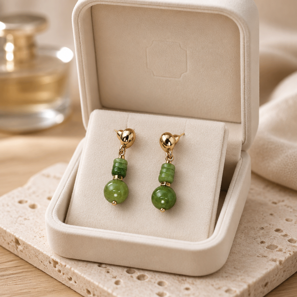 Green Jade Post Earrings